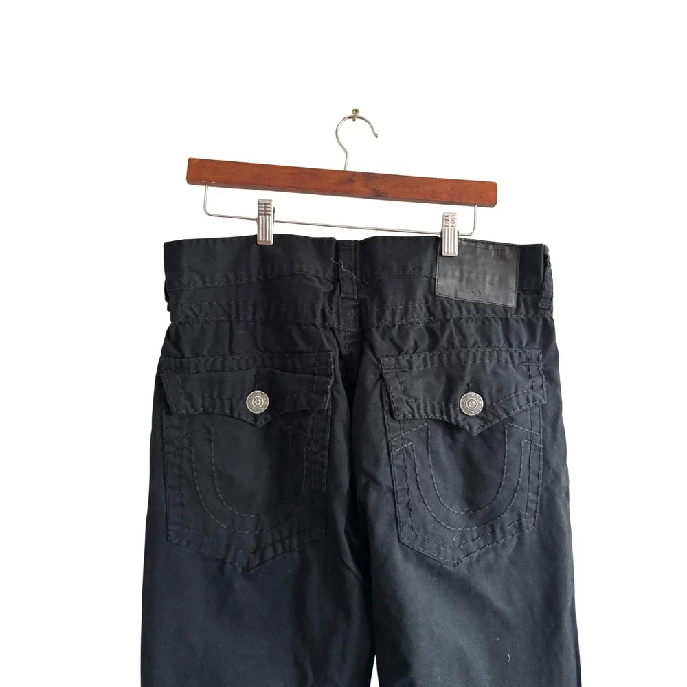 True Religion Ricky Relaxed Straight Black Pants Mens 38 Made in USA Horseshoe